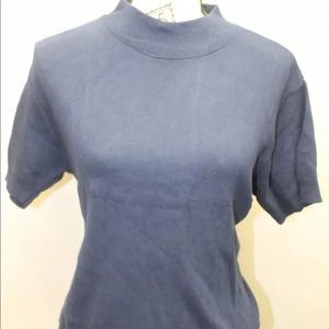 Emblem Cotton Blue Turtle Neck Women Blouse Shorts Sleeve Large Canada Made